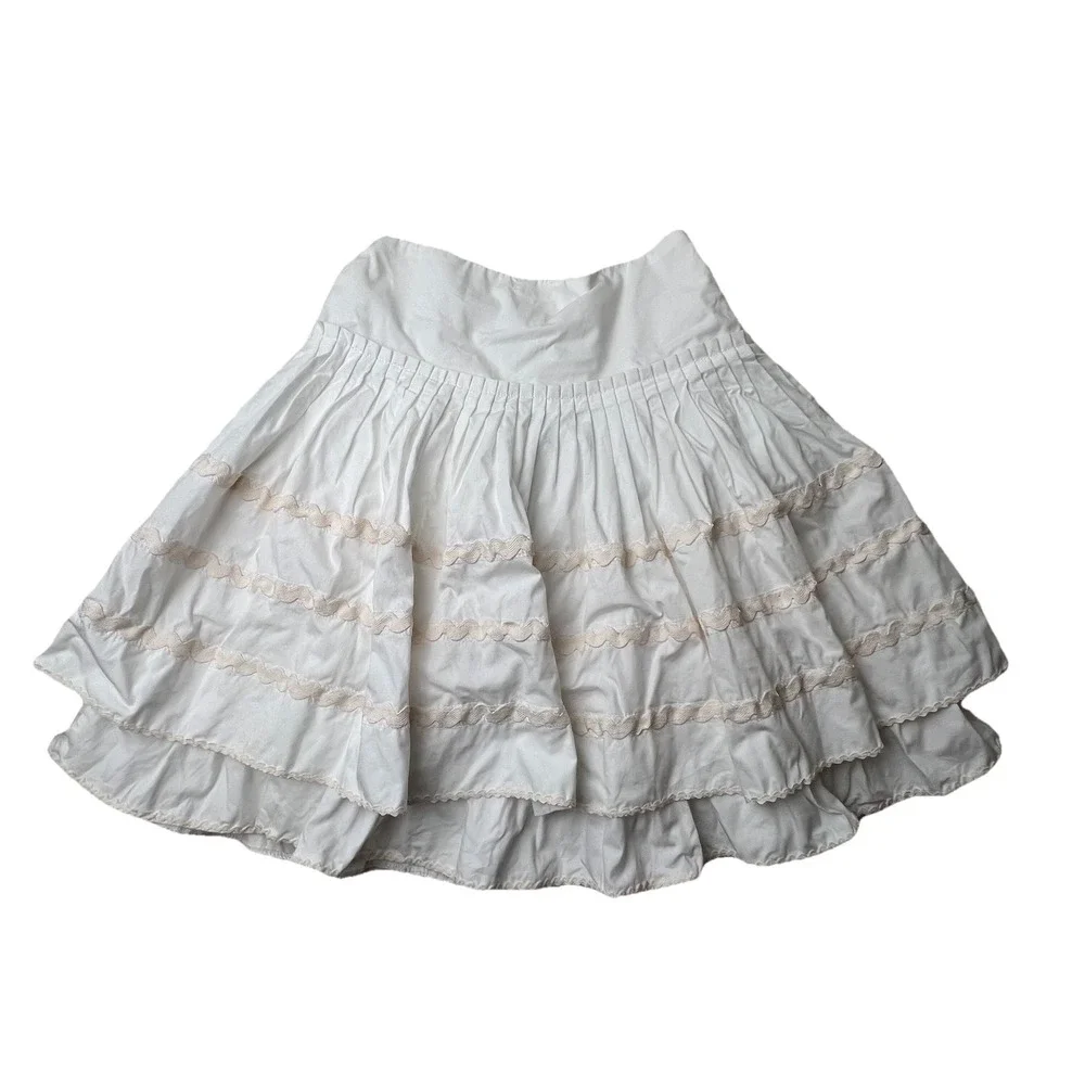 The Children's Place Girls White Beige Cotton Tiered Ruffle RicRac Trim Skirt  8
